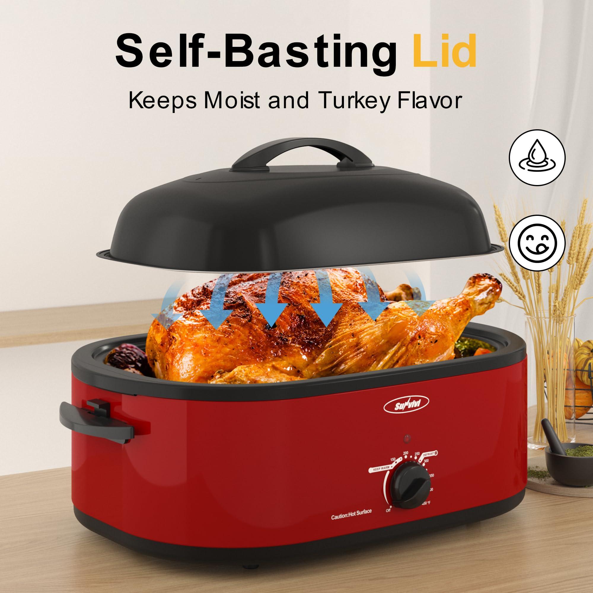 Sunvivi Sunvivi Roaster Oven, 18 Quart Electric Roaster Oven with Self-Basting Lid, Turkey Roaster Oven Buffet with Removable Pan, Cool-Touch Handles, Red