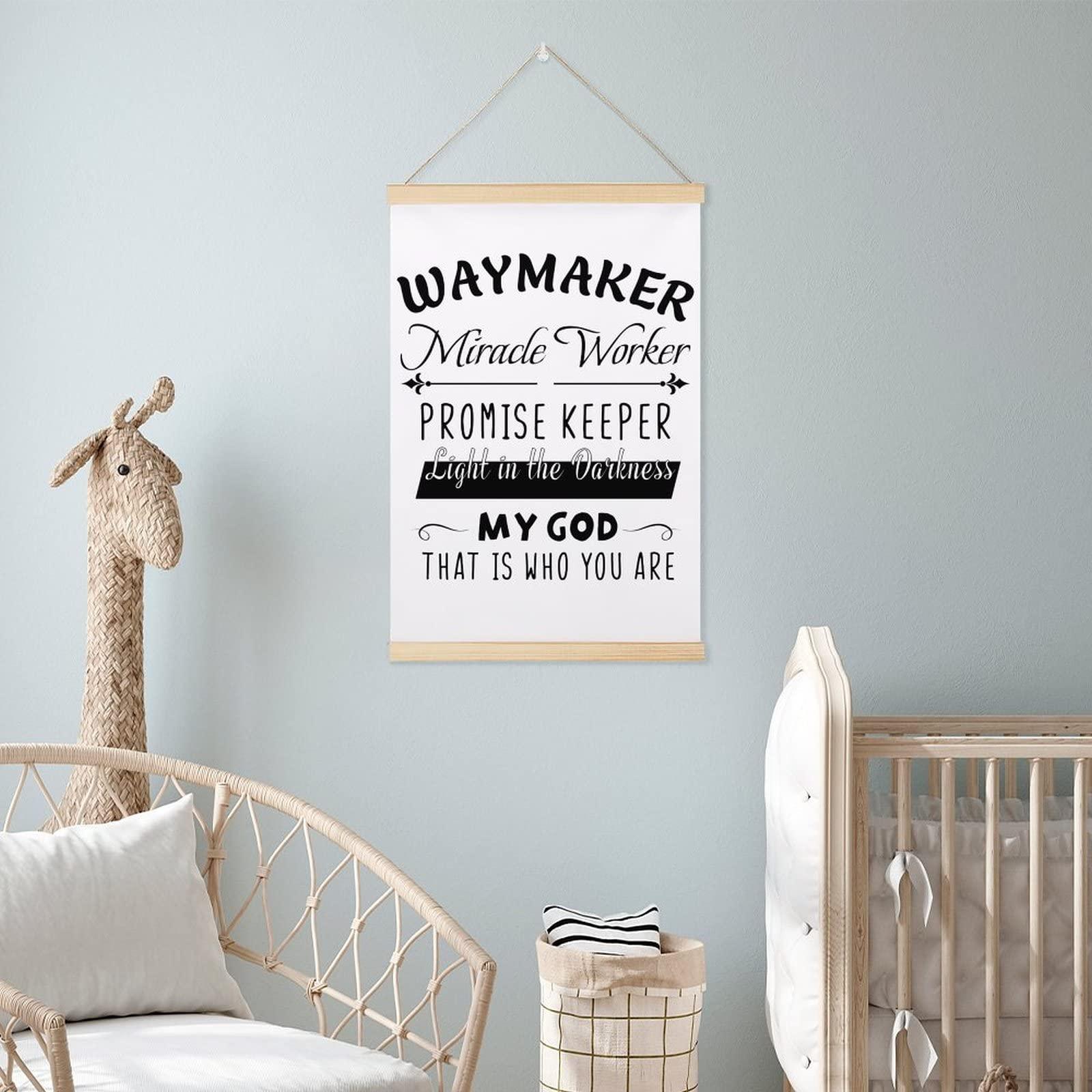 Mousus Inspirational Quotes Magnetic Poster Frame Hanger, Wooden Frame & Canvas Poster Hangers, Waymaker Miracle Worker PROMISE KEEPER Wooden Magnet Posters Hanging Kit Canvas Artwork,(Teak Wood, 12")