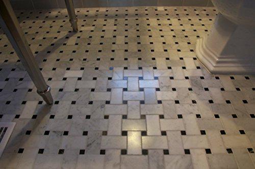Carrara Marble Italian White Basketweave Mosaic Carrara Marble Italian White Bianco Carrera Large Size Big Basketweave Mosaic Tile with Nero Black Dots Honed