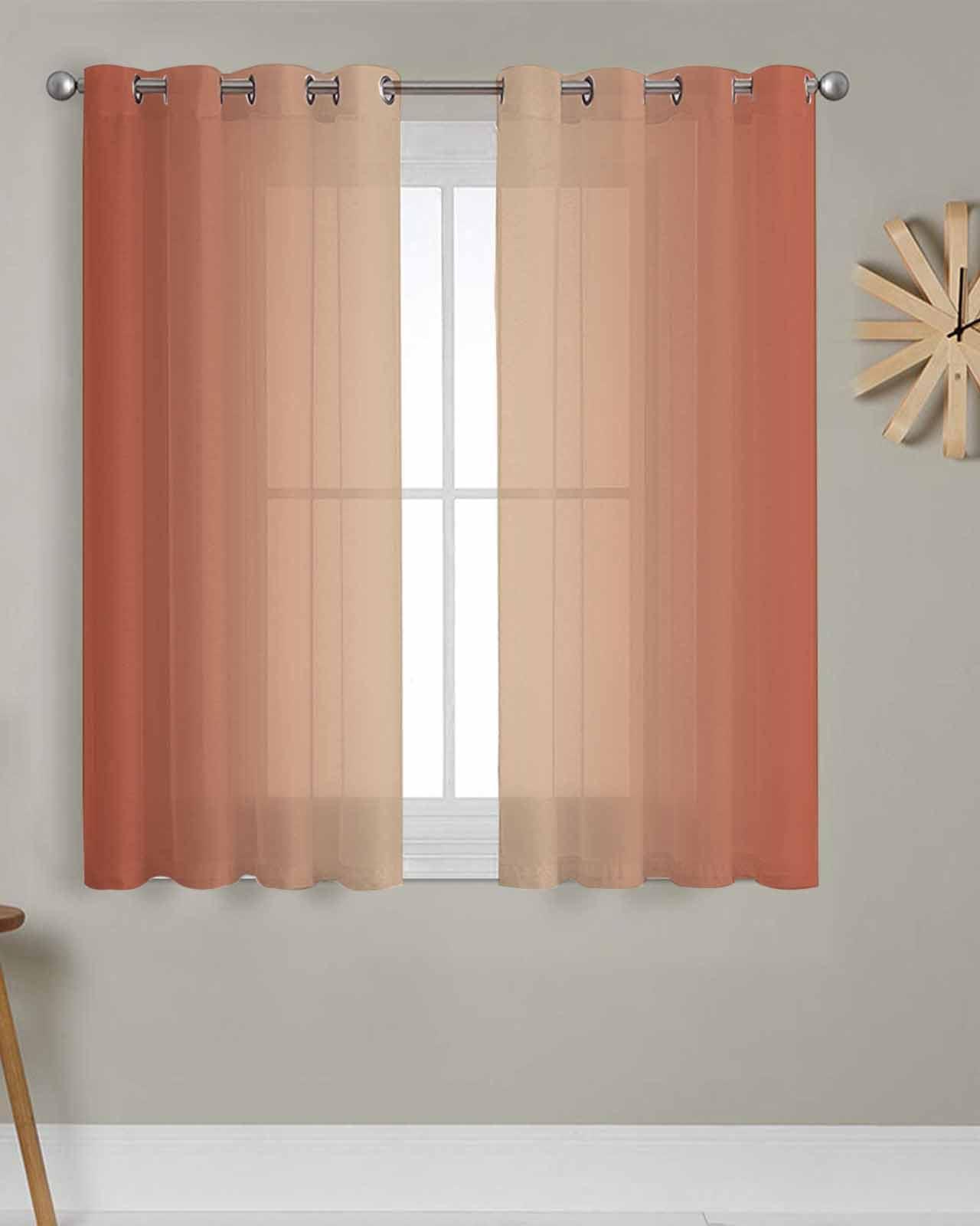 Onekaccu Burnt Orange Sheer Curtains 54 Inch Length 2 Panels Set, Modern Minimalist Gradient Solid Color Grommet Kitchen Curtains Sheer Window Curtain for Living Room Bedroom Light & Airy Privacy Drapes 52x54