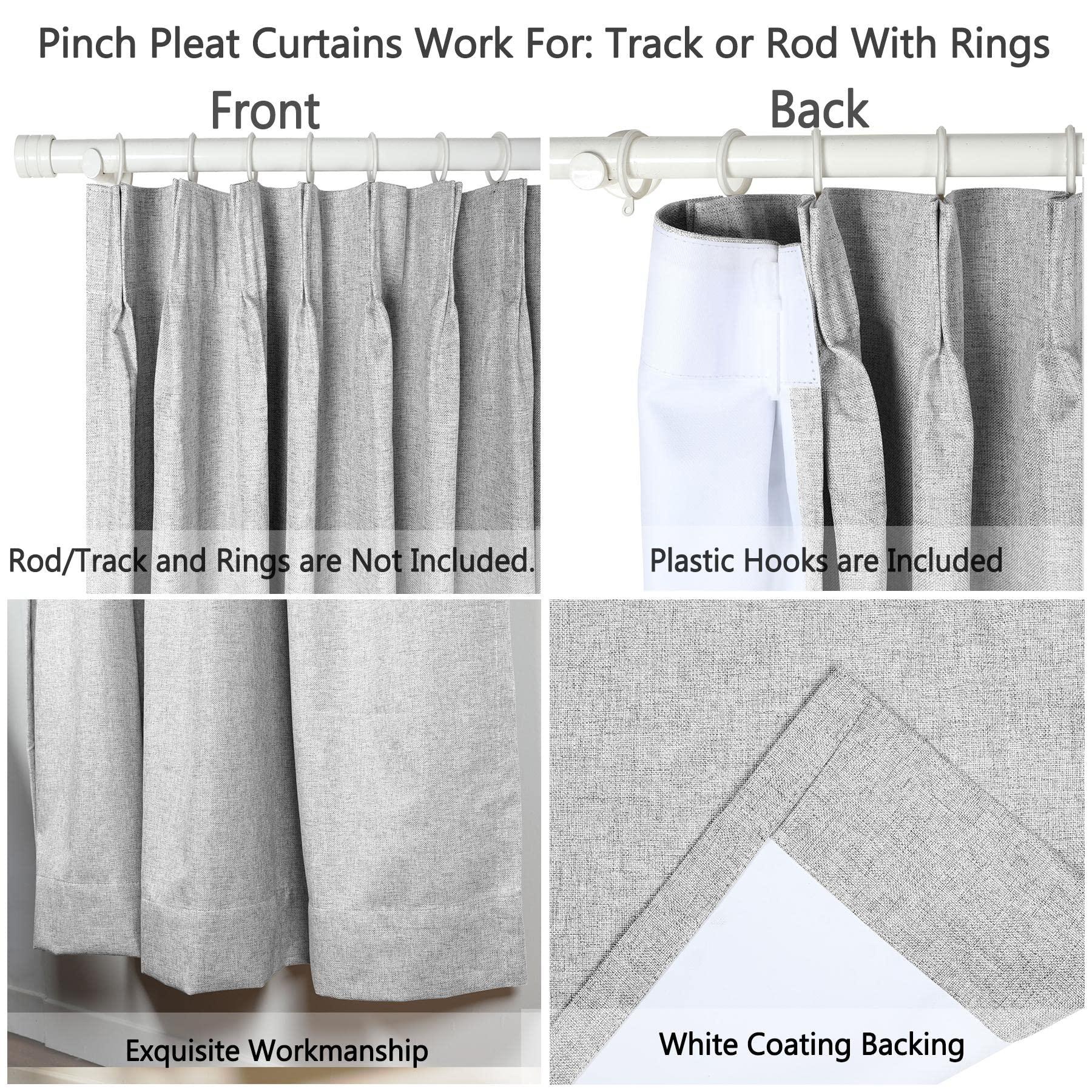 Frelement Frelement 100% Blackout Curtains Linen 120 Inch Wide Curtains Full Light Blocking Noise Reduction Curtains Thermal Insulated Pinch Pleat Curtains for Bedroom, Grey, 120" W x 96" L, 2 Panels