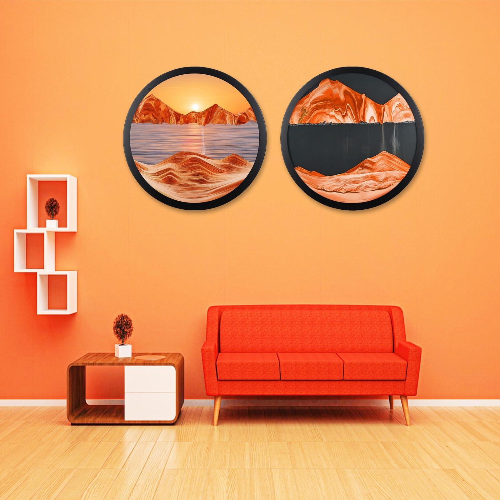 Heuanpte 23.6\" Moving Sand Art Wall Decor, 3D Flow Sand Painting Wall Sculptures Deep Sea Moving Sand Art Wall Decor Wall Sand Art 360 Rotating Wall Mounted Sand Painting Art Living Room and Office Decoration