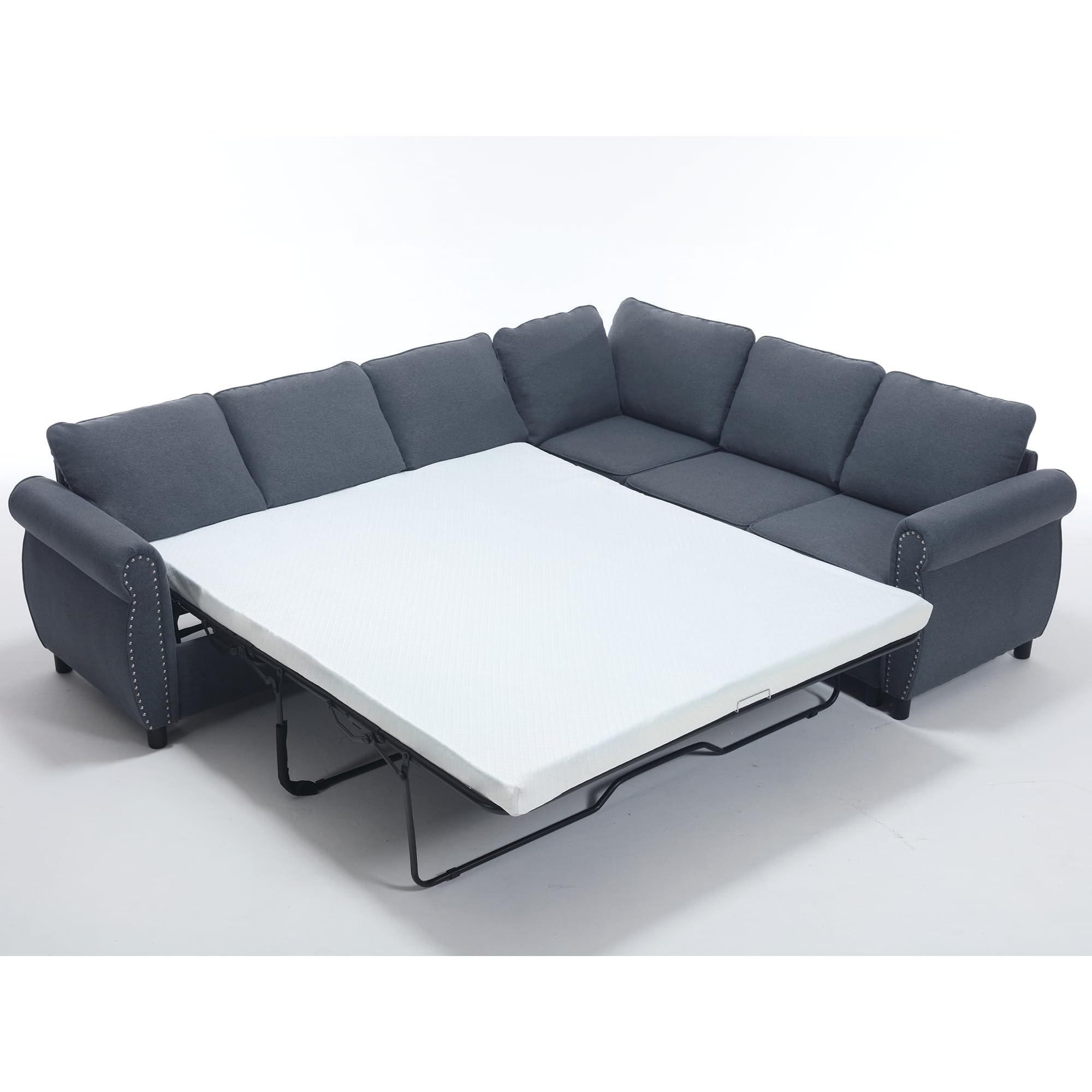 HZANHY HZANHY Sectional Sleeper Sofa with Pull Out Bed,2 in 1 Pull Out Couch Bed, L-Shape Sectional Couch Sleeper Bed,6 Seater Sleeper Sectional Sofa Bed, 104'' Large Combined Sofa Bed in Living Room Grey