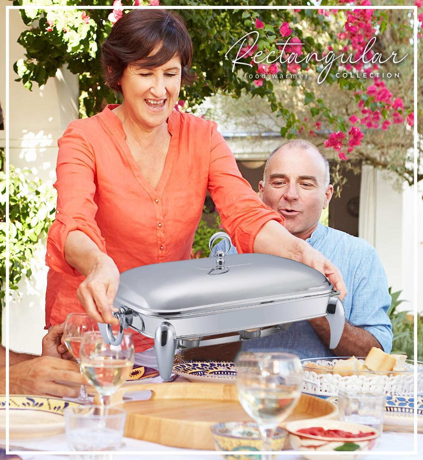 Galashield 3 QT Chafing Dish Buffet Set | Food Warmers for Parties Buffet, Oven Safe Glass Serving Dish with Stainless Steel Base and Cover