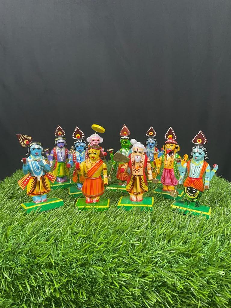 HAST SHILP HAST SHILP Wooden Vishnu Dashavataram Golu Navrathri Golu Dolls Set Collectible Handicraft Art (10cm x 4cm x 4 cm), Dasavatharam
