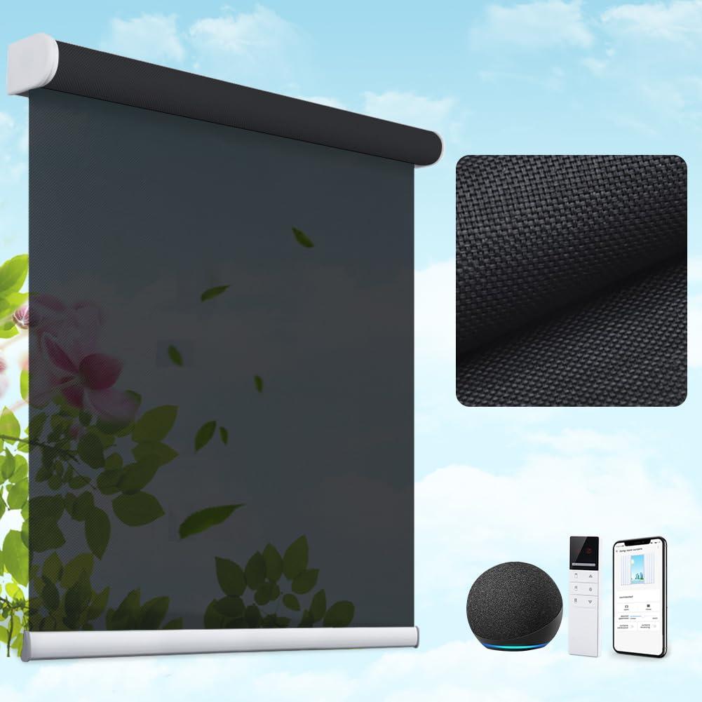 TIPIACE TIPIACE Tipiace Smart Hard-Wired Motorized Blinds Compatible with Alexa Google Home, Sunshine Perspective Fabric Window Shades for Office Home (Black A11)