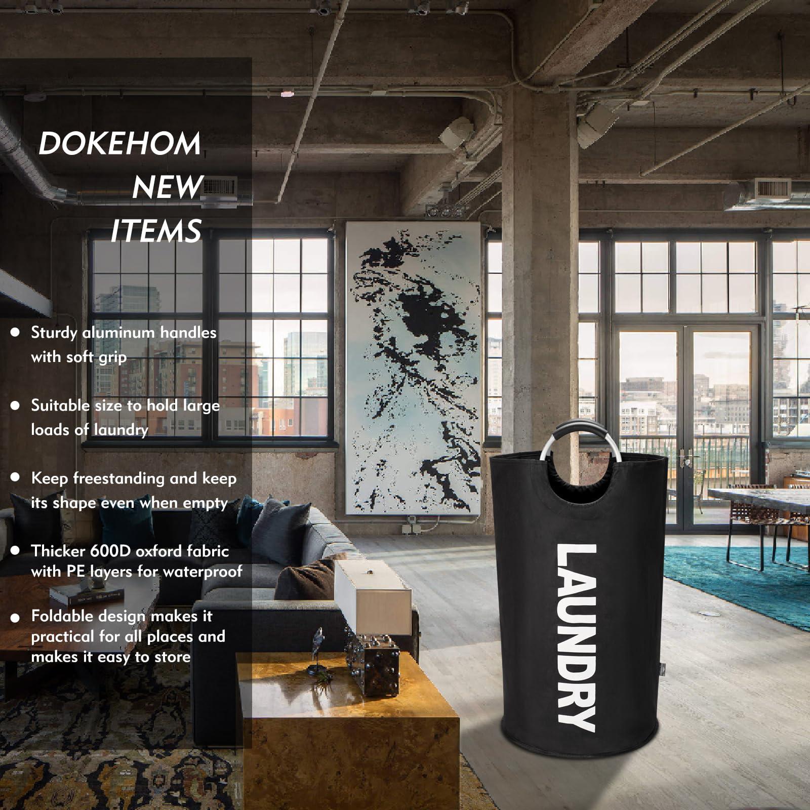 DOKEHOM DOKEHOM 90L Large Laundry Basket, Collapsible Laundry Bag, Freestanding Tall Clothes Hamper, Foldable Washing Bin (Black)