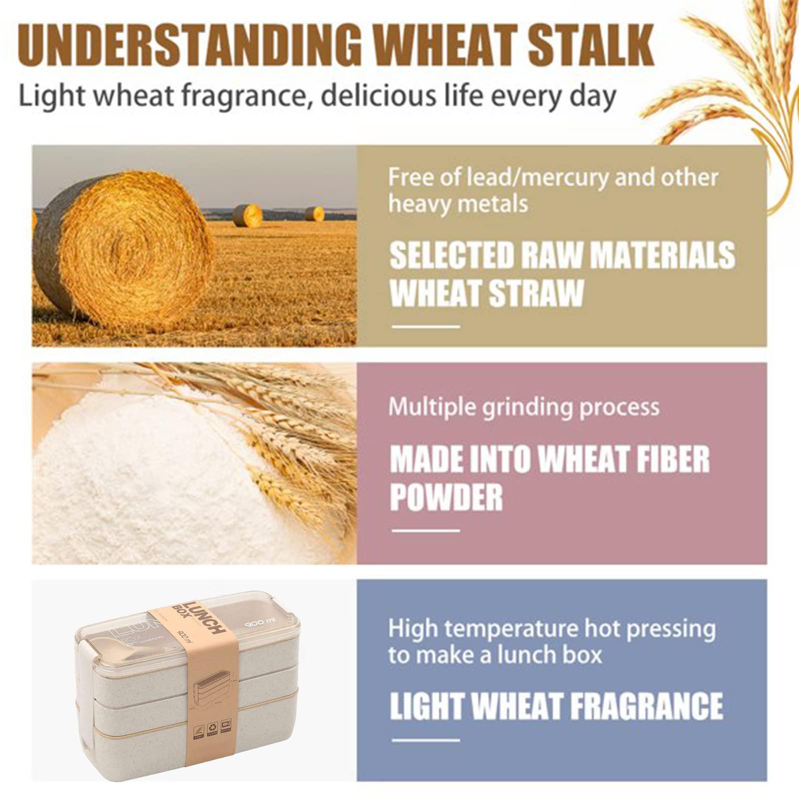 Rarapop Rarapop 2 Pack Stackable Bento Box Japanese Lunch Box Kit with Spoon & Fork, 3-In-1 Compartment Wheat Straw Meal Prep Containers for Kids & Adults (Pink/Beige)