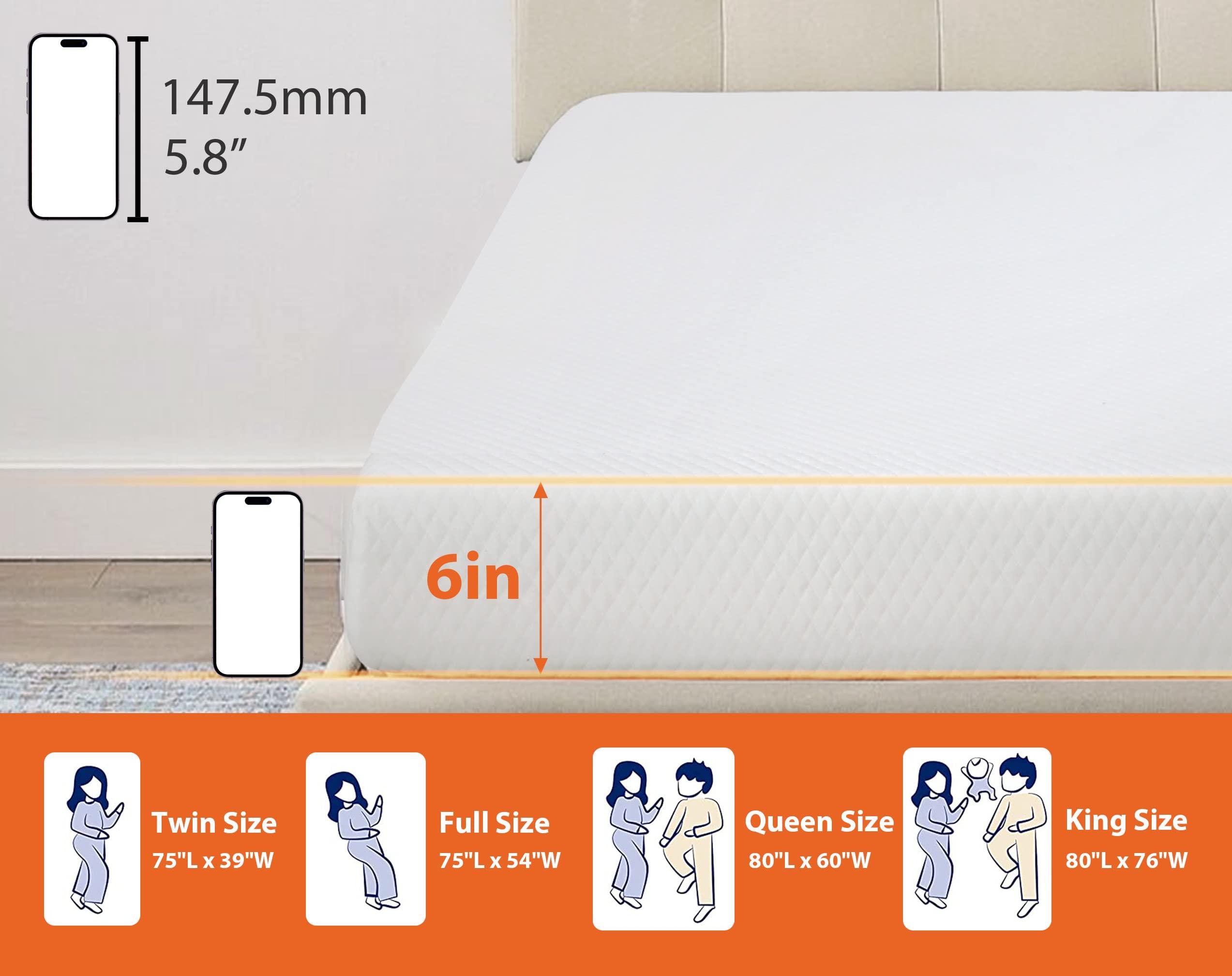 MKDLUFEI MKDLUFEI 6 Inch Twin Mattress, Gel Memory Foam Mattress, Twin Size Mattresses with Cover for Cool Sleep & Pressure Relief, Twin Bed Mattress, Twin Memory Foam Mattress, Mattress Twin, White