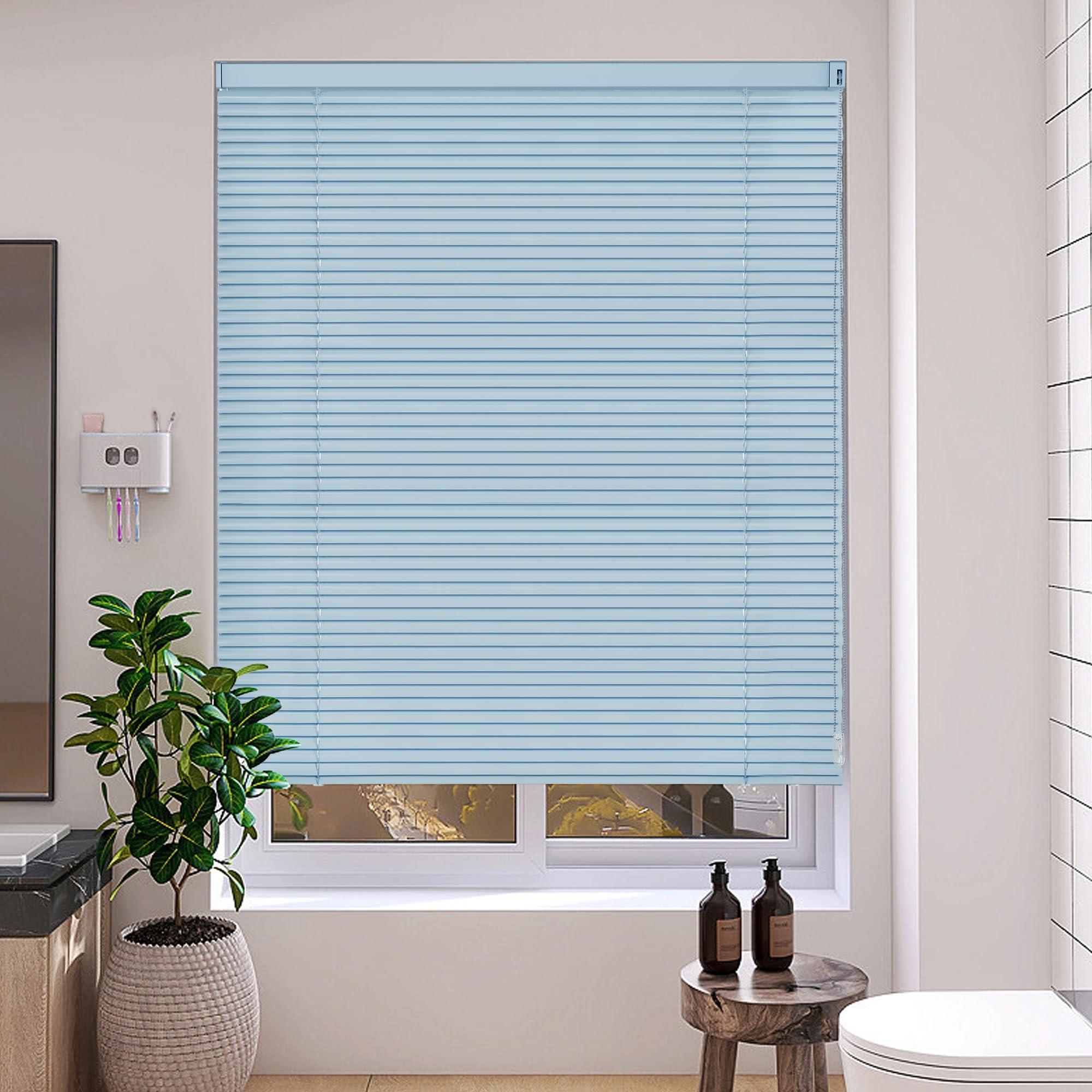 simty Simty Corded 1\" Aluminum Mini Blinds for Windows, Venetian Horizontal Blinds, Privacy Shades for Bedroom, Bathroom,Kitchen,Office, 56\" W x 72\" H, Light Blue