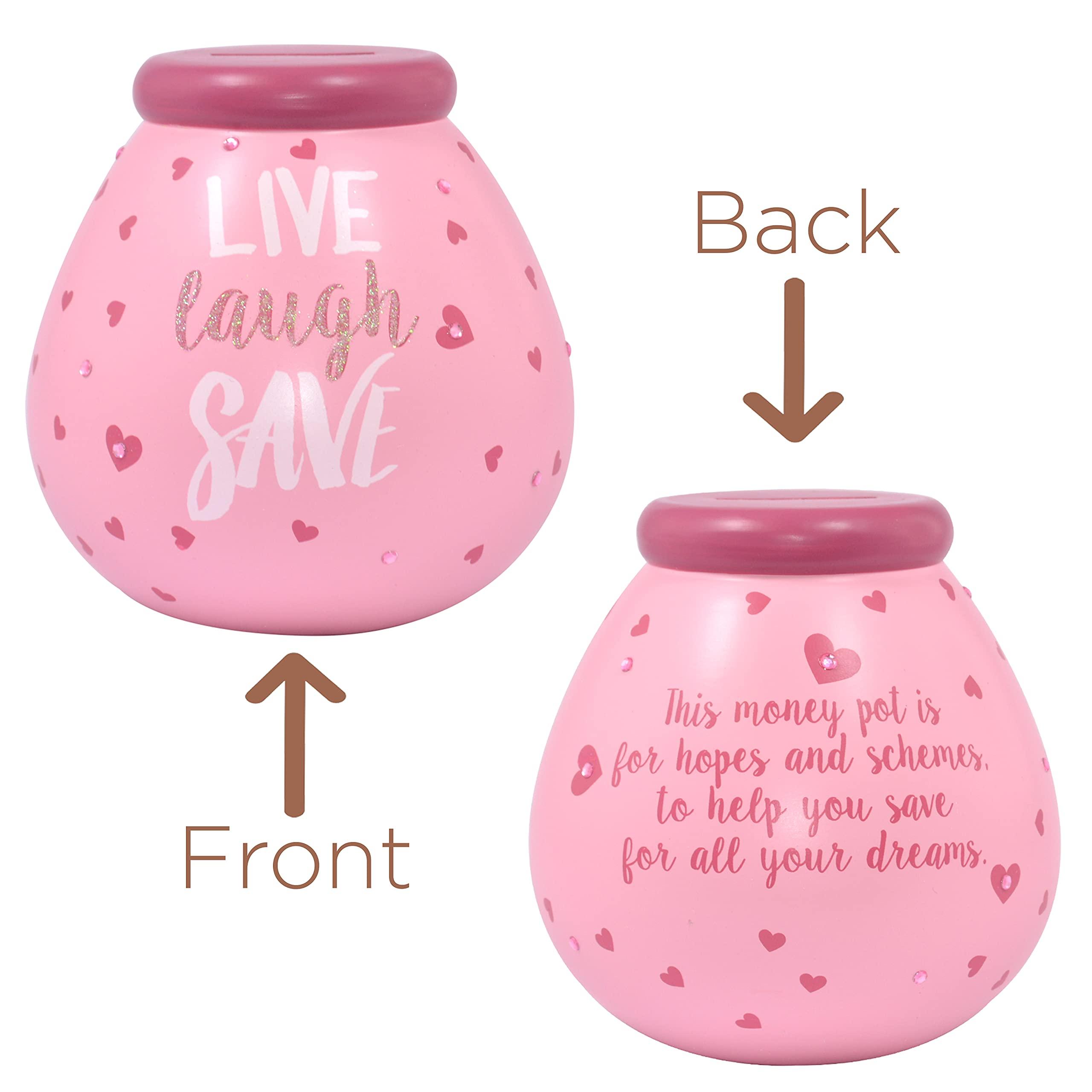Pot Of Dreams Pot of Dreams Hand Painted Live Laugh Save Pink Save And Smash Handcrafted Ceramic Money Box | Eco Freindly & Recyclable Piggy Bank | Perfect Decorative Gift and Save for Self Care & Holdiays