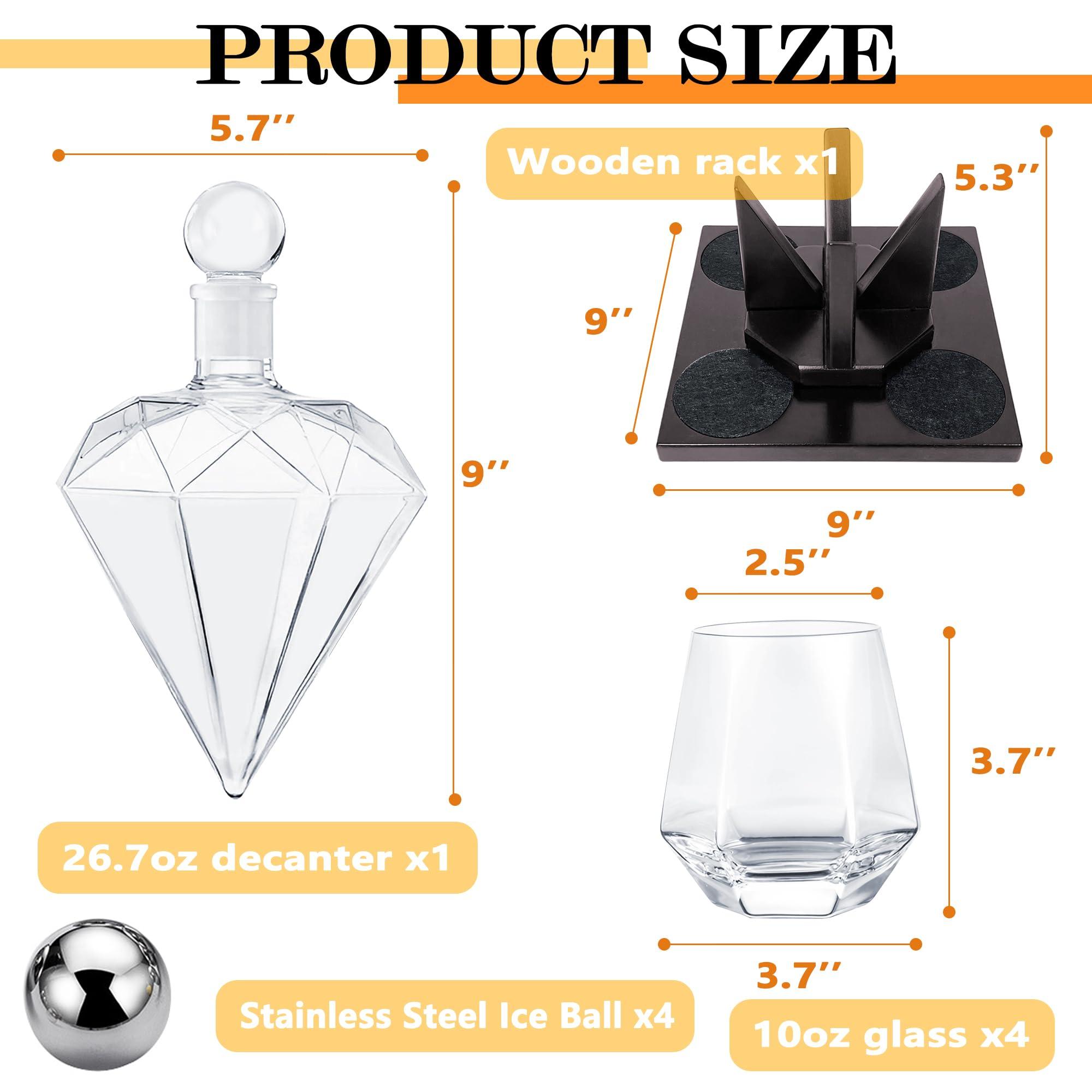 Montex Montex Whiskey Decanter Set Diamond Shape with 4 Glasses 4 Whiskey Stones, Gift for Men, Gift for Whiskey Lovers