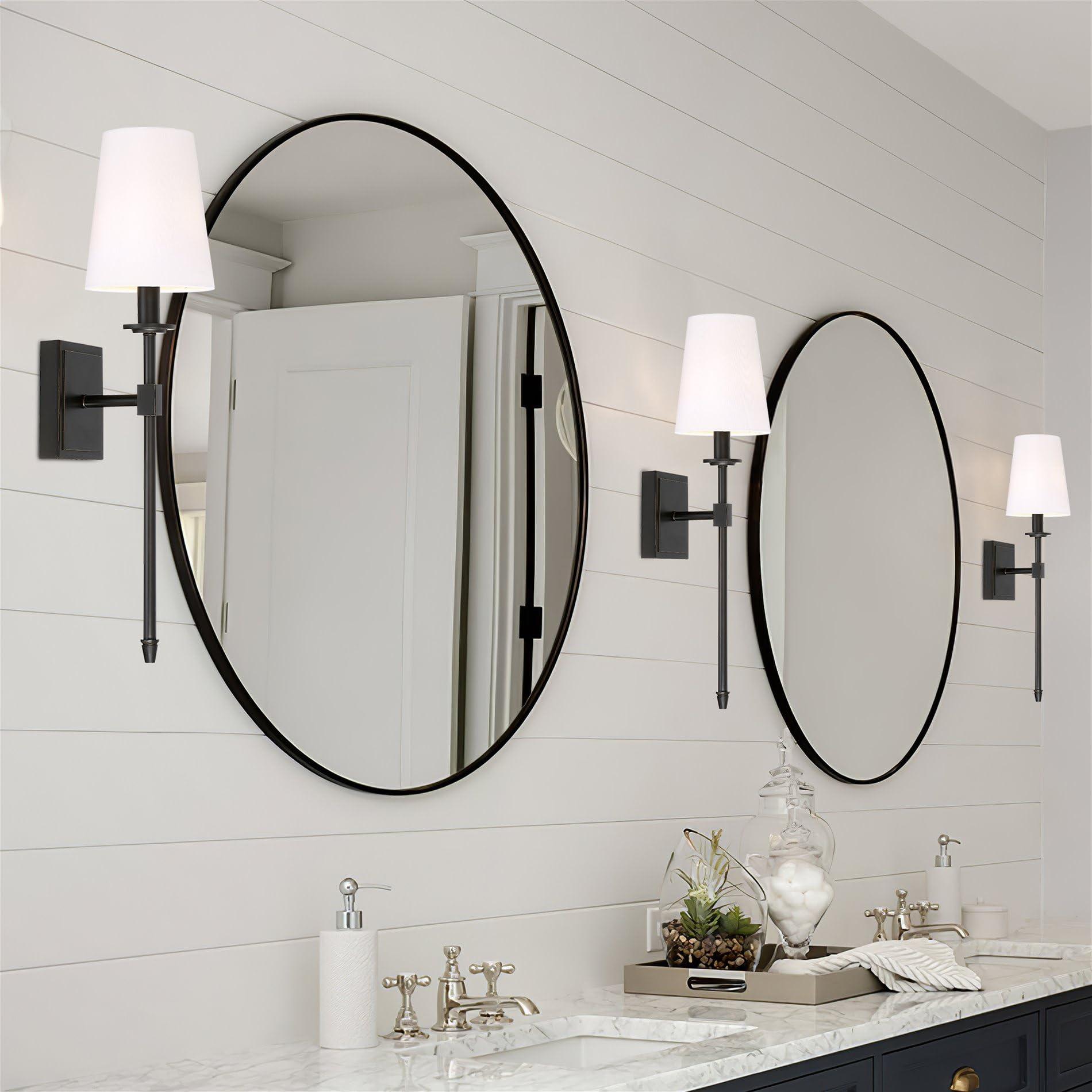 Kira Home Kira Home Torche 20" Wall Sconce/Wall Light + Linen Shade, Oil-Rubbed Bronze Finish