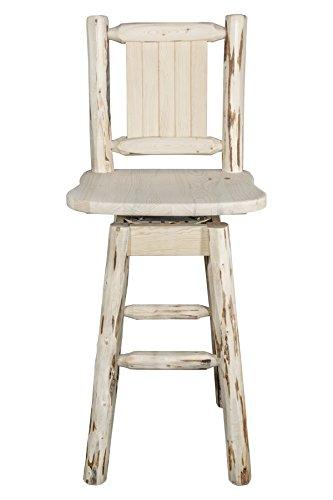 Montana Woodworks Montana Woodworks Montana Collection Counter Height Barstool with Back & Swivel, Laser Engraved Bear Design, Ready to Finish