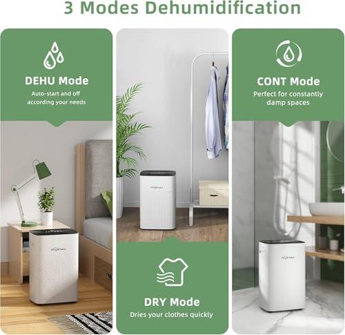 HOGARLABS HOGARLABS 34 Pint Dehumidifiers for Home Basements, with 3 Working Modes, Overflow Protection, and Auto Shut off Restart. Ultra Silent Dehumidifier with Drain Hose, Intelligent Humidity Control