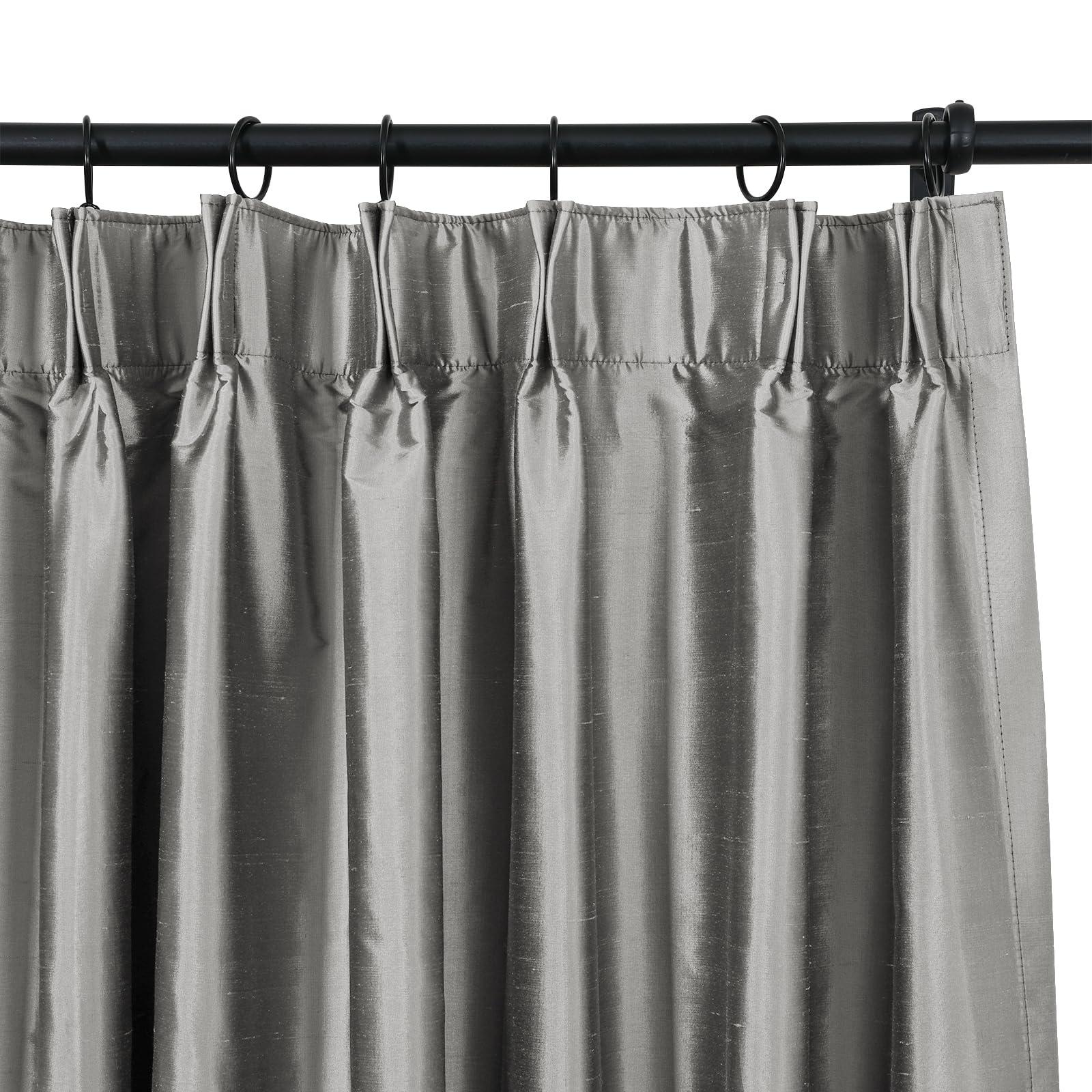 TWOPAGES TWOPAGES 100% Dupioni Silk Window Curtain Panel for Living Room 84 Inches Long Pinch Pleated Drape for Bedroom, 1 Panel, 52W x 84L Inch, Silver Gray