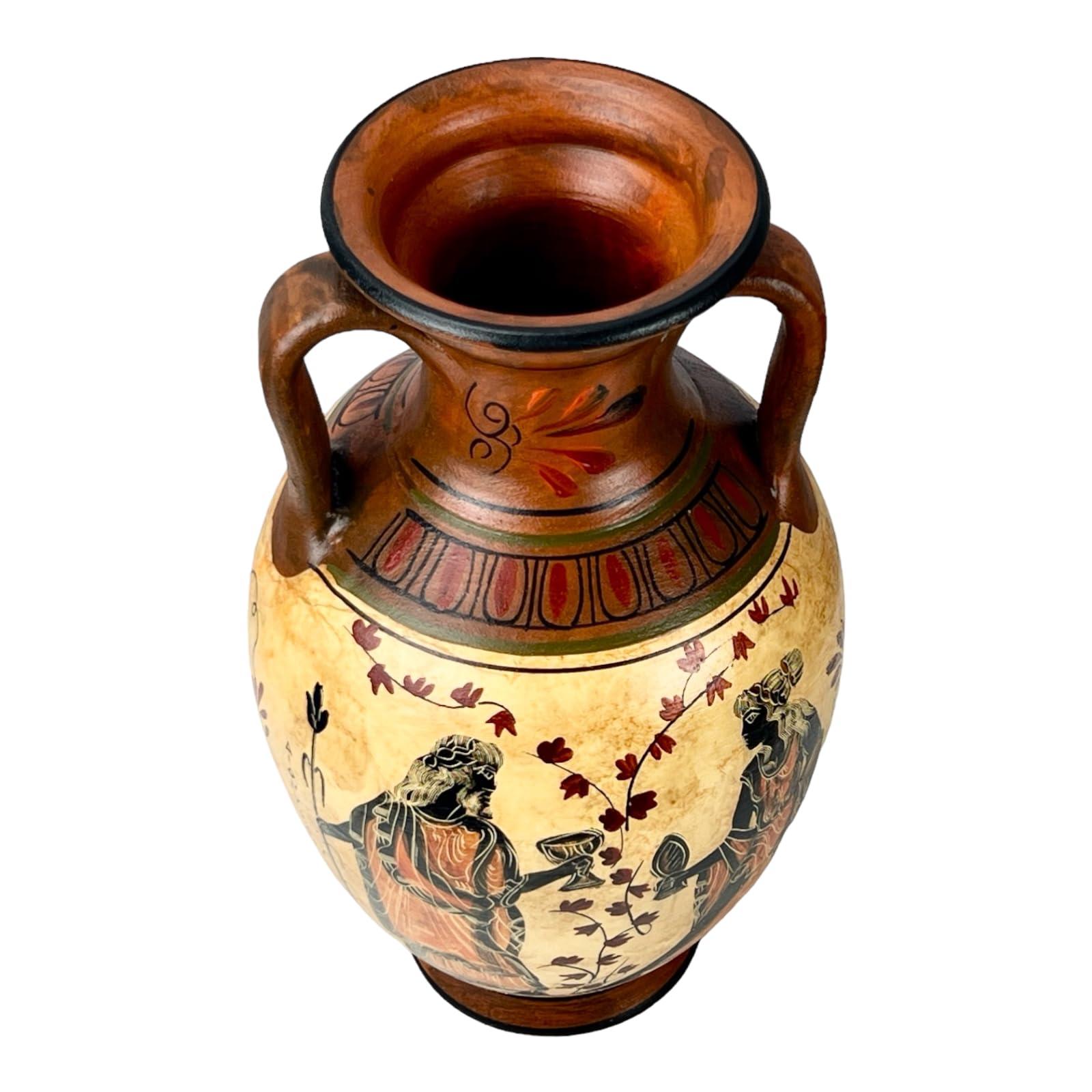 greekartshop Ancient Greek Vase Amphora Goddess Athena & Aphrodite & God Dionysus 10.24\'\' Handmade Ceramic Red & Orange Round Vase