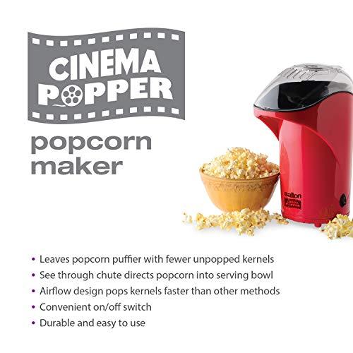 Salton Salton Cinema Hot Air Popper Popcorn Maker Oilfree Low Calorie Popcorn with Bonus Cup to Measure Kernels and Melt Butter, Convenient Countertop Design, Durable & Easy to Use, Red (CP1428R)
