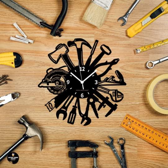 Instant Karma Clocks Instant Karma Clocks Wall Clock Carpenter Artist Masonry Plumber Mechanic Garage Tools, HDF Wood, 12inch
