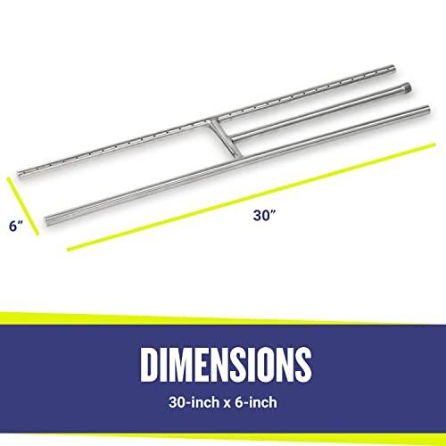 American Fireglass American Fire Glass H-Burner Kit for Natural Gas, 30\" x 6\" | Stainless Steel for Indoor & Outdoor use in Natural Gas Fire Pit or Fireplace | Non-Whistle, Flexible Flex Gas Line