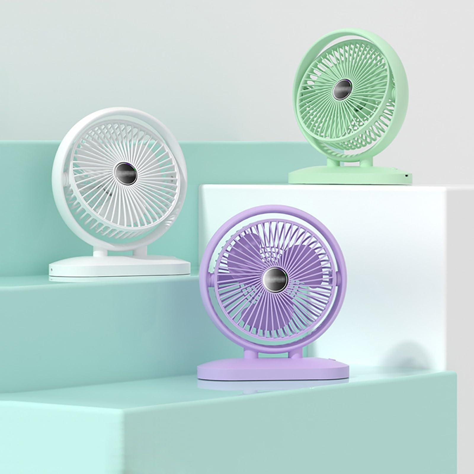 MUSMPLESY MUSMPLESY Small Fans Portable Rechargeable, Desk Fan with Strong Airflow, 90-Degree Adjustable Tilt, 3 Speeds USB Fan, Removable Grill, Electric Fan for Whole Room(Purple)