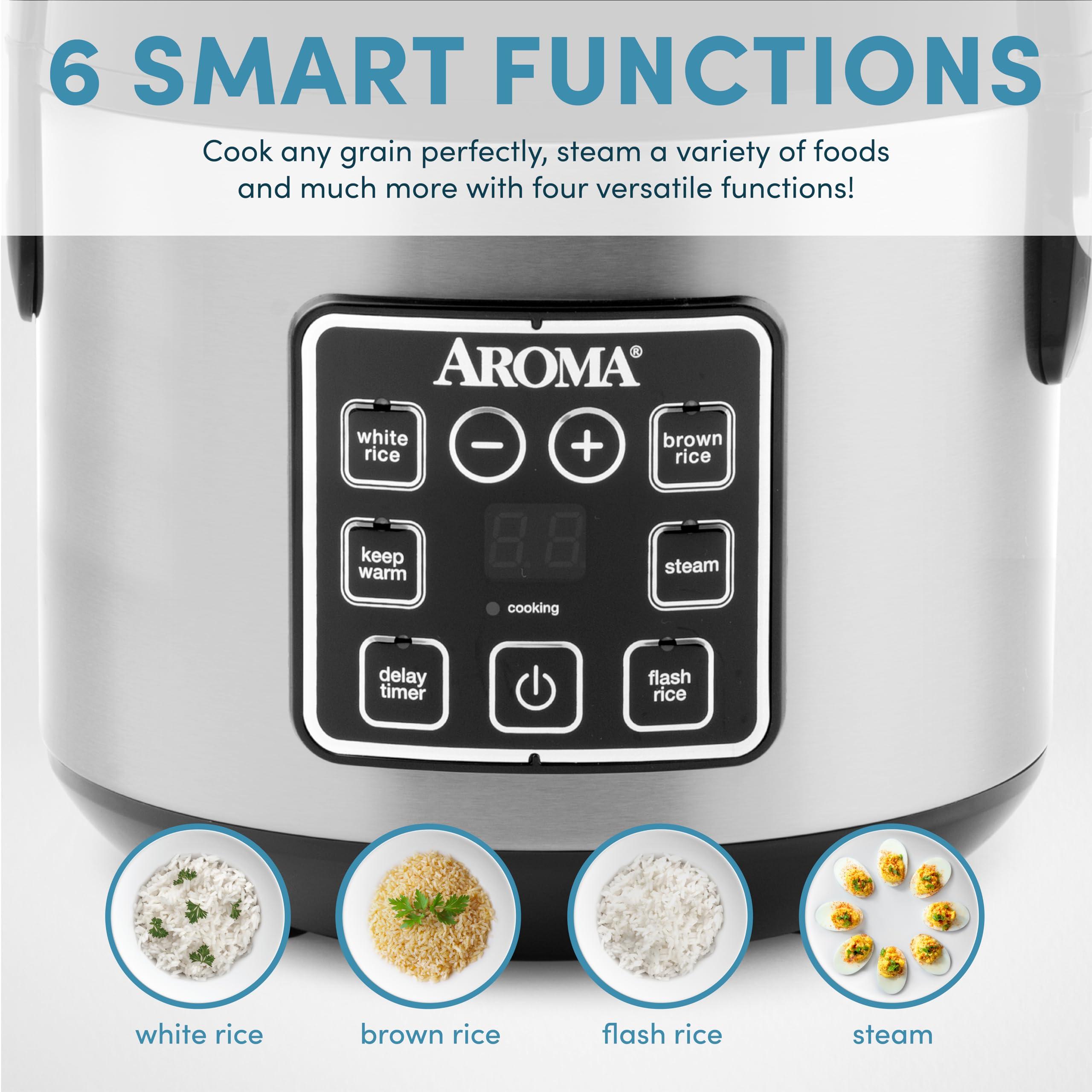 AROMA AROMA Digital Rice Cooker, 4-Cup (Uncooked) / 8-Cup (Cooked), Steamer, Grain Cooker, Multicooker, 2 Qt, Stainless Steel Exterior, ARC-914SBD
