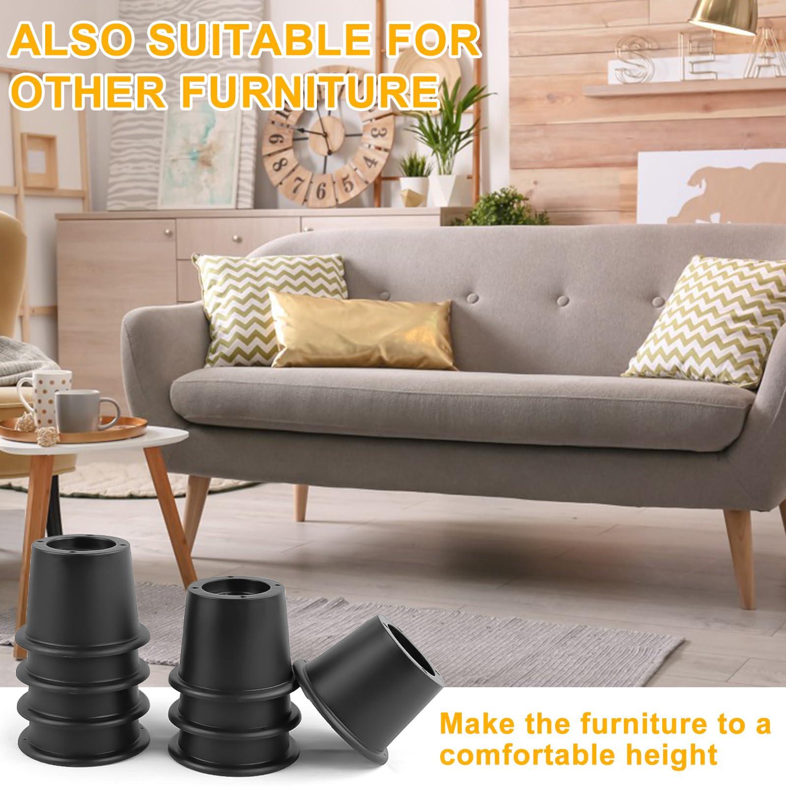 Longzhuo Bed Risers 2 Inch,12 Pack Anti Slip Furniture Risers,Stackable Heavy Duty Elevators for Sofa/Bed/Table/Couch/Chair,Supports up to 1,300 lbs,Table Leg Extenders Bed Lifter,Furniture Accessories,Black