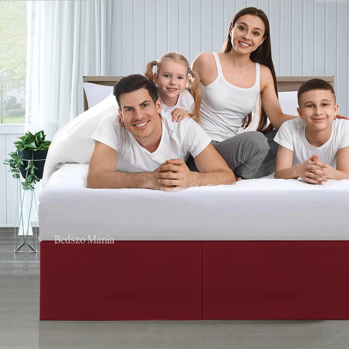 Bedszo Mania Box Pleated Bed Skirt 21 Inch Drop King Size Burgundy Color Bed Skirt Split Corner Pleated Style Easy Fit Easy Care Fade & Wrinkle Resistant-100% Microfibre Made
