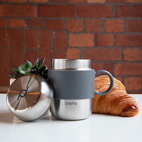 DRINKPOD DrinkPod Stainless Steel Vacuum Insulated Leak-Proof Drinkpod Capsule Flask 6 Hours Hot 24 Hours Cold, Satin, 0.28 Litre