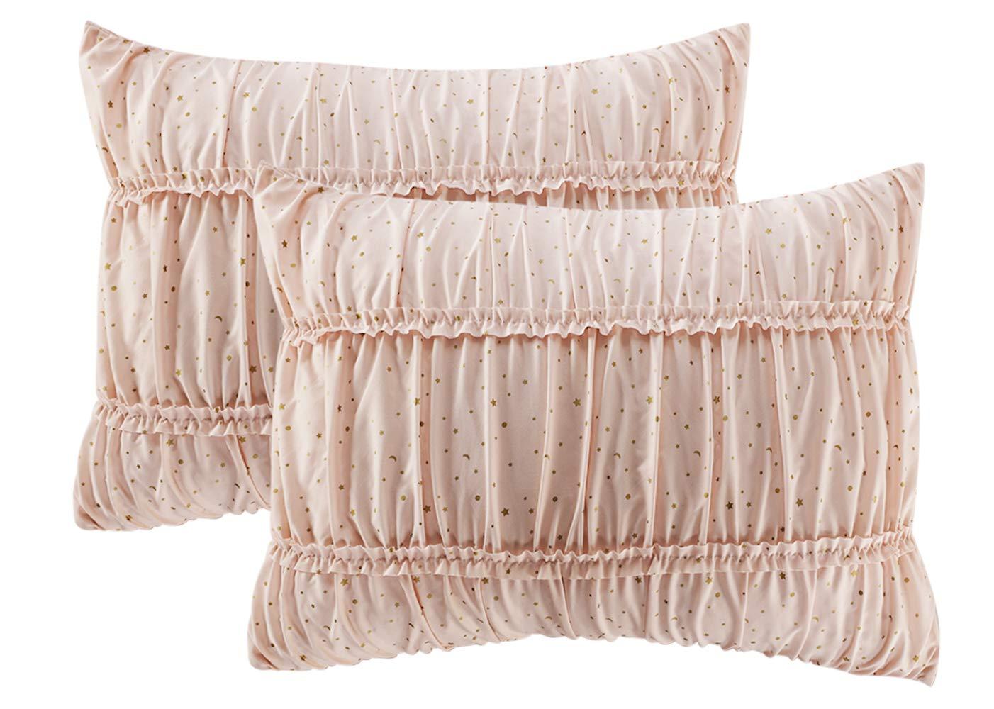 Madison Parker Mytex Celestial Princess Pretty 5-Piece Comforter set with gold metallic foil, Smocked texture, Girls, Teen bedding, Stars and Moons, Two Twinkling Decorative Pillows, Shabby Chic, Blush Pink, Full