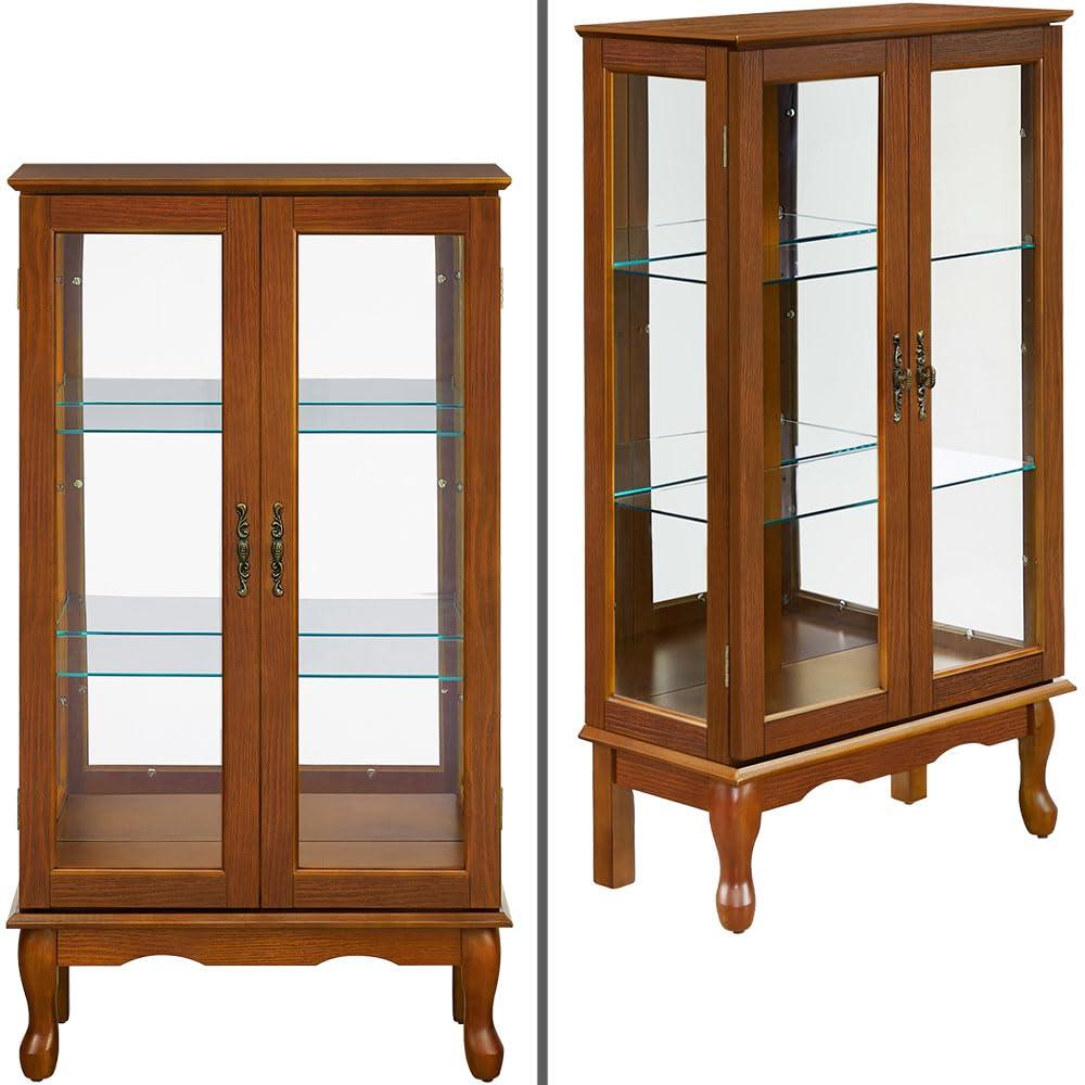 Anwick Anwick China Cabinet &Curio Cabinets with Glass Doors, Lighted Display Cabinet with Mirrored Back Panel, Tempered Glass and 3 Tiers Adjustable Shelves (Oak)