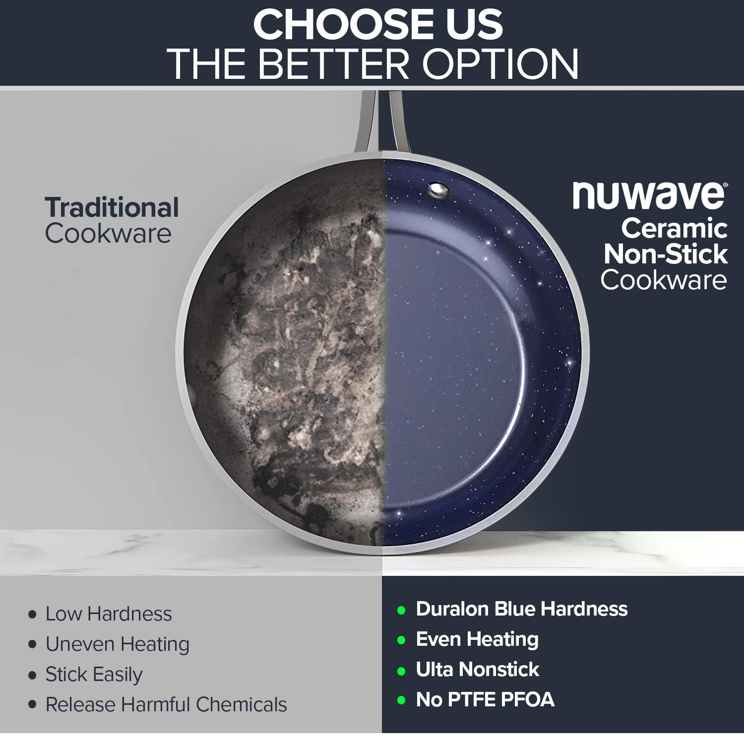 Nuwave Nuwave 7pc Cookware Set Healthy Duralon Blue Ceramic Nonstick Coated, Diamond Infused Scratch-Resistant, PFAS Free, Oven Safe, Induction Ready & Evenly Heats, Tempered Glass Lids & Stay-Cool Handle
