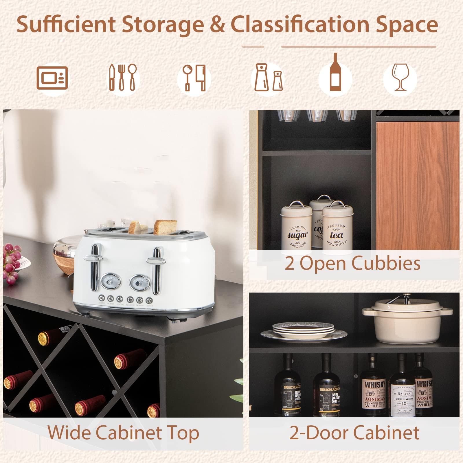 CHEFJOY CHEFJOY Industrial Wine Bar Cabinet, Kitchen Buffet Sideboard Cabinet for Liquor & Glasses, Coffee Bar with Removable Wine Rack & Adjustable Shelf, Home Bar Furniture for Living Room, Black