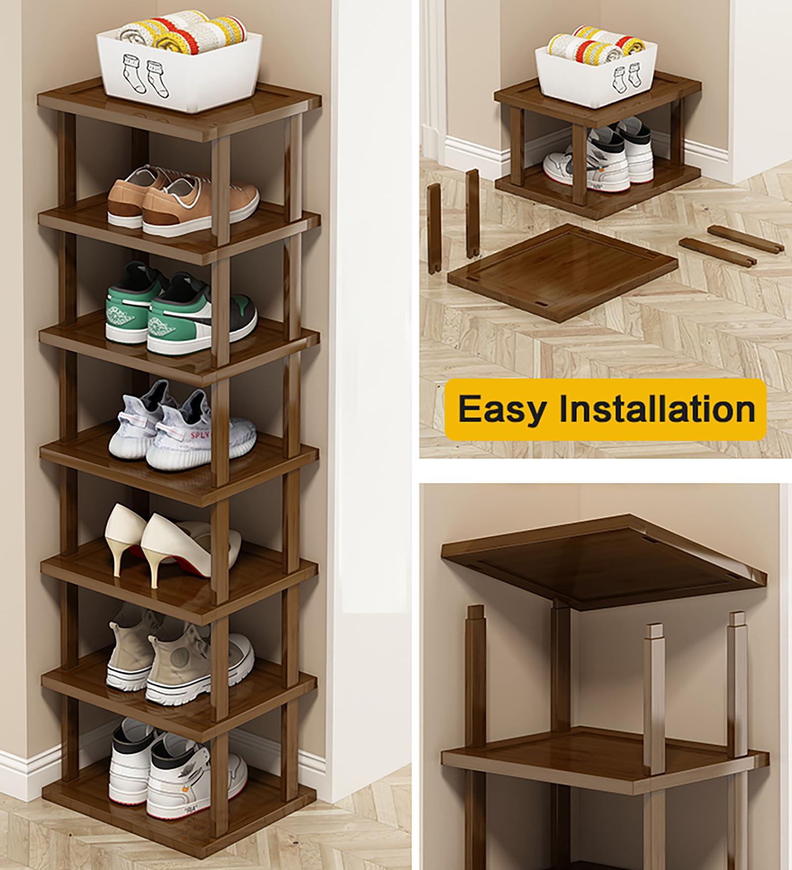 DOUZIO DOUZIO Narrow Shoe Rack, Bamboo Tall Shoe Rack Space Saving Corner Shoe Organiser Slim Shoe Shelf Vertical Shoe Stand for Entryway Living Room(Size:3 Tiers,Color:25cm)