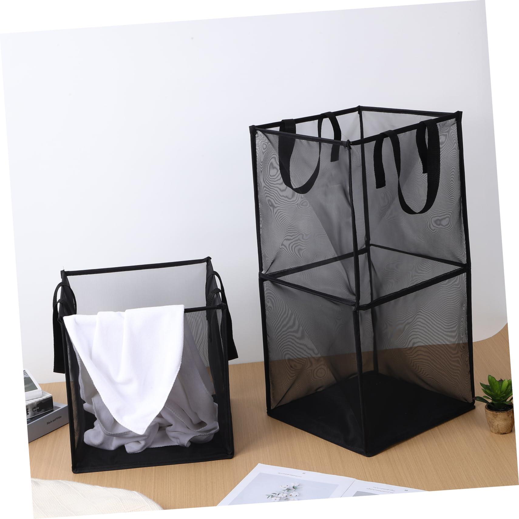 ABOOFAN ABOOFAN 2pcs Laundry Basket Double Layer Black Mesh Hamper Clothes Mesh Basket Sundries Basket Pop-up Hamper Storage for Bedroom Laundry Hamper Foldable Laundry Basket Polyester