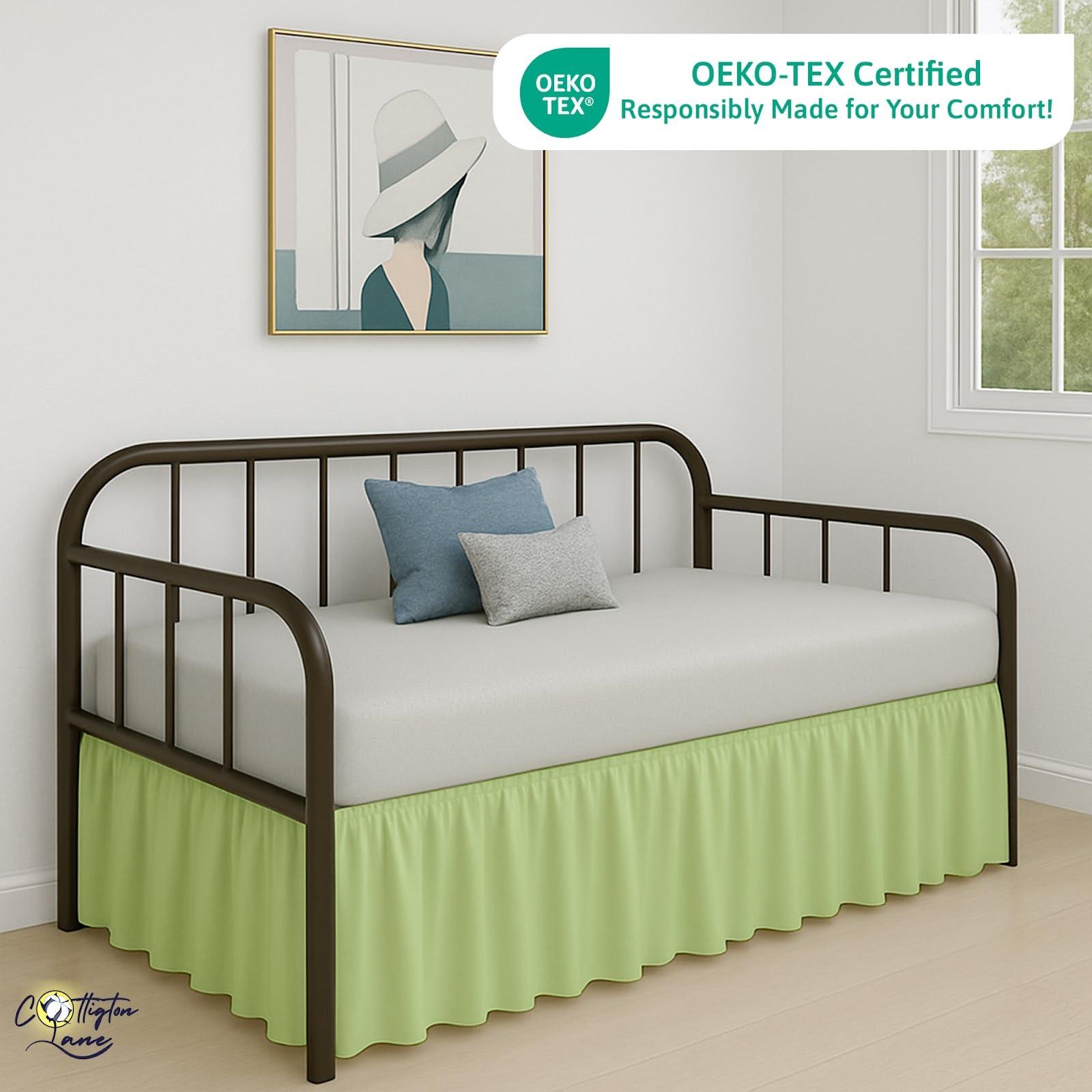 Cottington Lane Daybed Skirt with Split Corners Twin - Daybed Dust Ruffle Split Corners 18 inch Drop - Bed Skirts for Day beds - Microfiber Bed Sofa Daybed Skirt for Living Room Guest Room - Sage Daybed Skirt