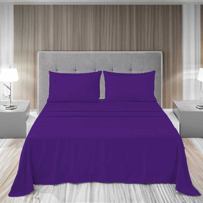 EASYCOT EASYCOT 1000 Thread Count Sheet Set 4 Piece 100% Cotton 12 Inch Deep Pocket Ultra Luxurious Breathable Long Staple Super Soft Easy Fit Wrinkle Free Cooling Hotel Luxury Bed Sheets (Purple, Full)