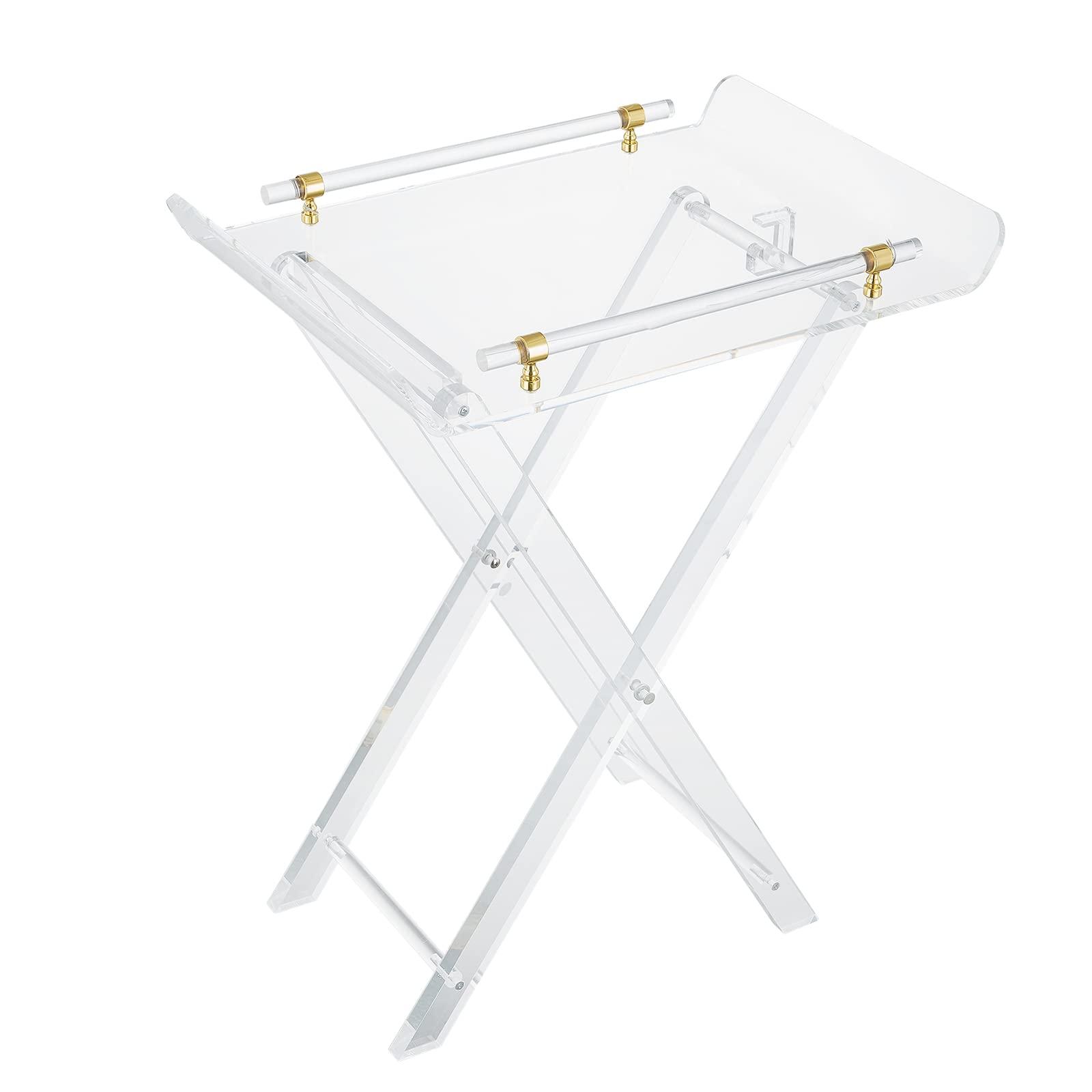 LIKENOW LIKENOW Furniture Acrylic Folding Tray Tables for Living Room,Bedroom,Lobby,Clear Small Side Tables with Handle for Coffee,Drink,Food,Snack,Modern Foldable Lucite End Table with X Leg for Decor