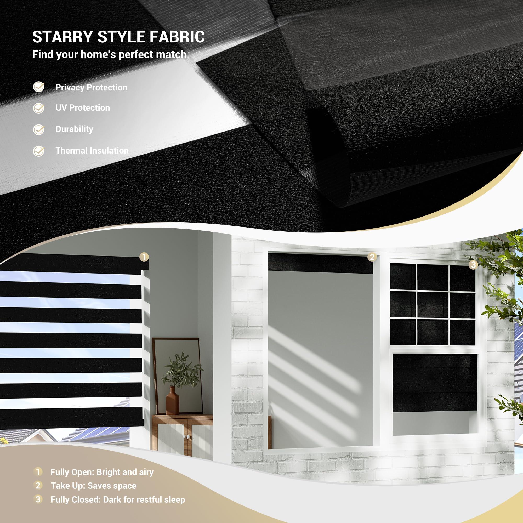 HOTSOON HOTSOON Zebra Blinds for Windows,Cordless Zebra Shade with Matched Cassette, Light-Filtering Zebra Blinds for Indoor Windows, UV Protection Window Blinds for Light Control, Black, 52" W x 48" H