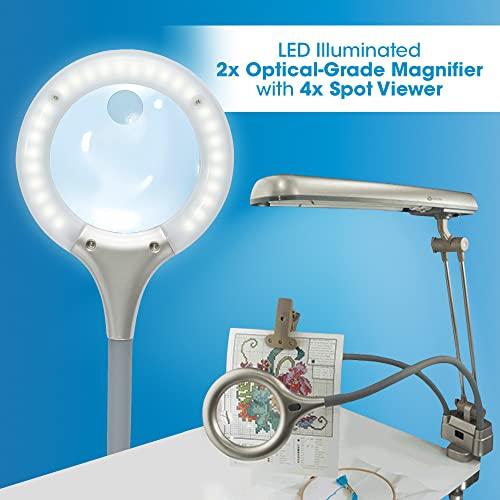 OttLite OttLite Ultimate 3-in-1 Craft Lamp, (Floor, Table and Clamp-On Lamp) 24w Energy Efficient Light Bulb for Bright Natural Daylight - Built-in Outlet, Adjustable Neck, 2X Magnifier & Versatile Height