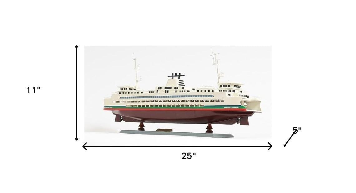 HomeRoots HomeRoots 11\" Brown and White Washington Ferry Boat Hand Painted Decorative Boat