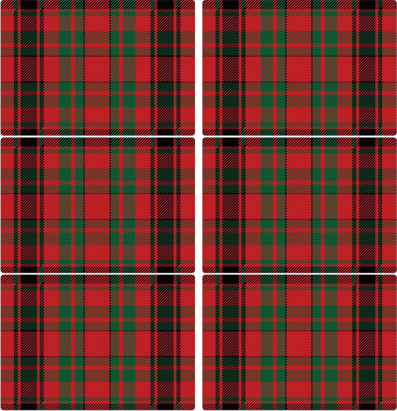 OBUSATT Christmas Placemats Set of 6 Red and Green Plaid Plastic Table Mats Recyclable Place Mats Washable Farmhouse Holiday Table Decoration for Indoor Outdoor Christmas Party Kitchen Dining Table