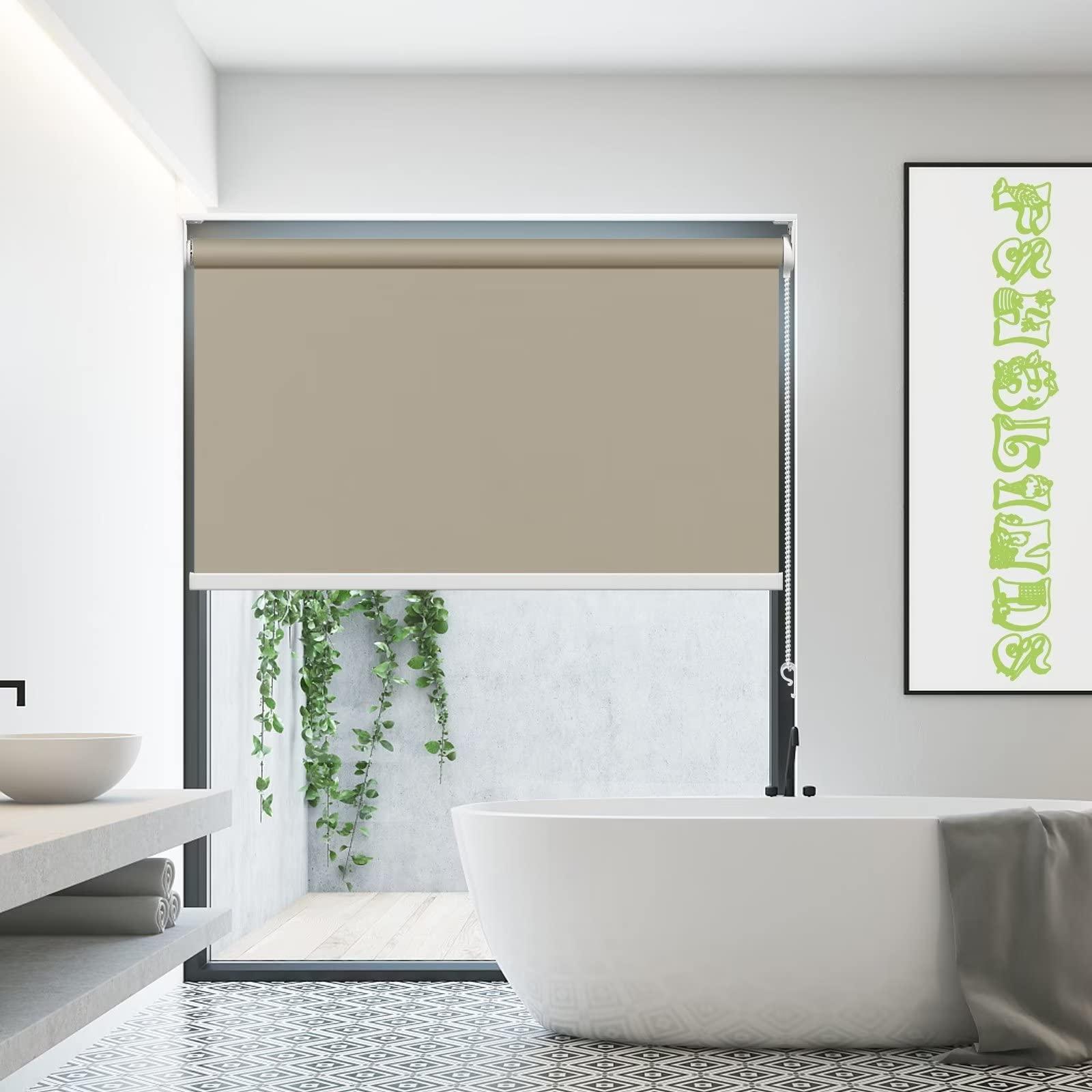 fhsblinds FHSBLINDS Blinds for Windows Roller Window Shades-Waterproof Blackout Room Darkening Custom Window Blinds & Shades for Home Kitchen (Khaki 100% Blackout, 49" W x 72" H)