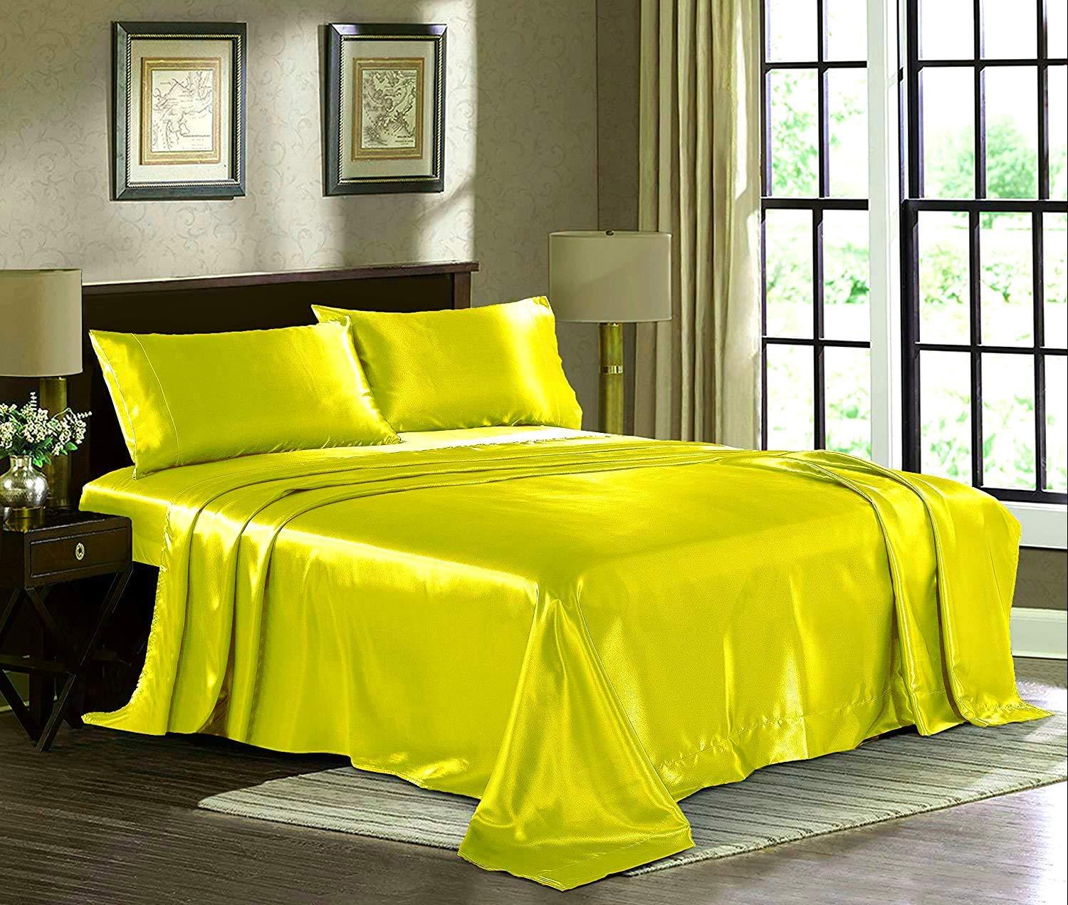 OCEAN BEDDINGS OCEAN BEDDINGS Luxury Super Soft Silk Like Satin Bed in Bag 1 Piece Yellow 600 GSM Warm Comforter Set Hotel Quality Breathable Duvet Insert Set Twin