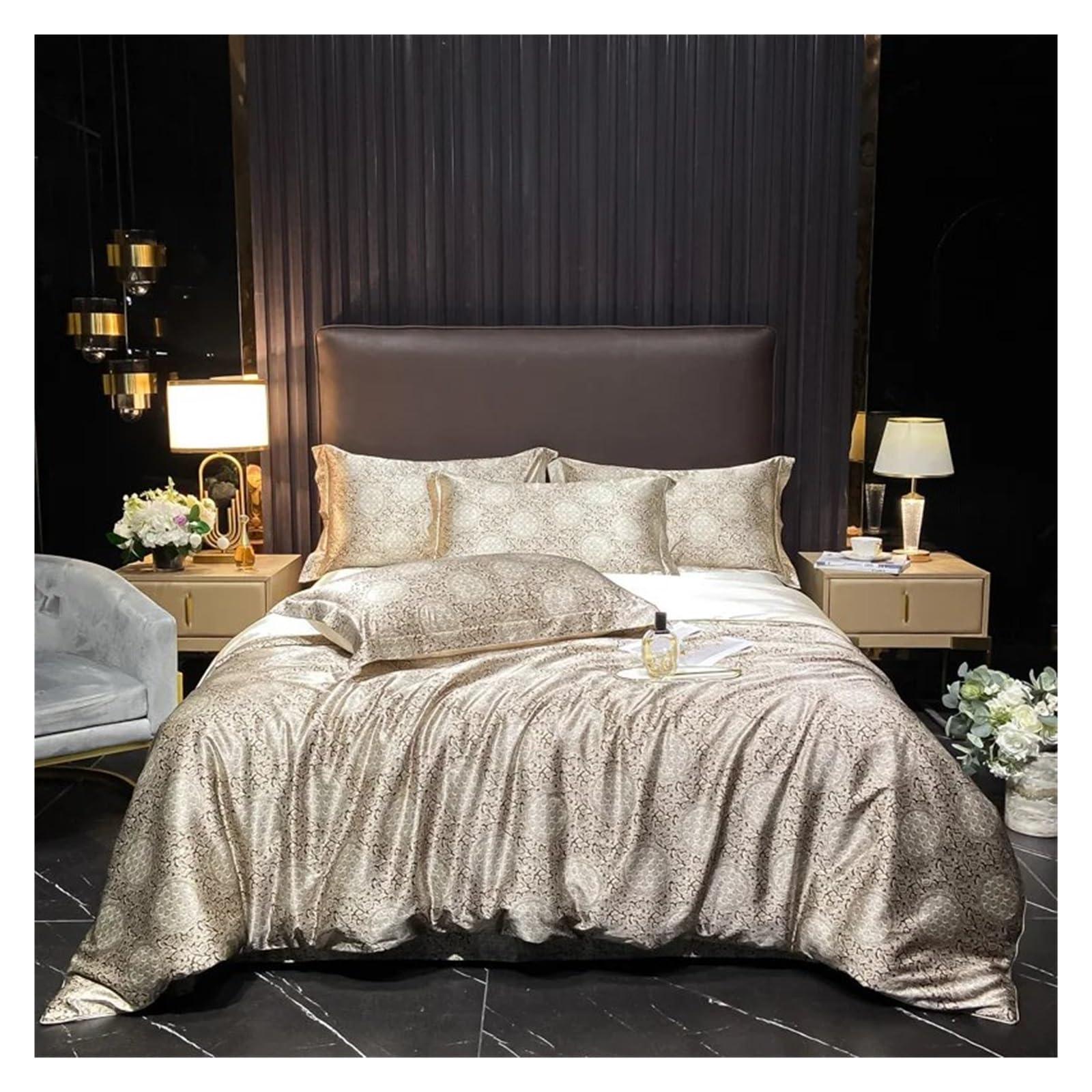 YUSIWOAL YUSIWOAL Luxury Natural Silk Bedding Set High-End Silky Satin Quilt Cover Set Single Double Queen Size Printing Duvet Cover Set,Bedding Duvet Cover Set(C,200x230cm 4pcs)