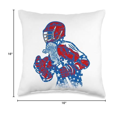 Lacrosse Player American Flag Gifts Lacrosse American Distressed USA Flag LAX 4th Of July Throw Pillow
