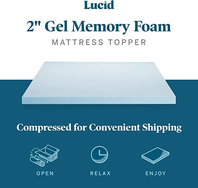 LUCID Lucid 2 Inch Mattress Topper Full With Lucid Topper Cover Memory Foam Mattress Topper Full - Gel Infused Removable Mattress Topper Cover