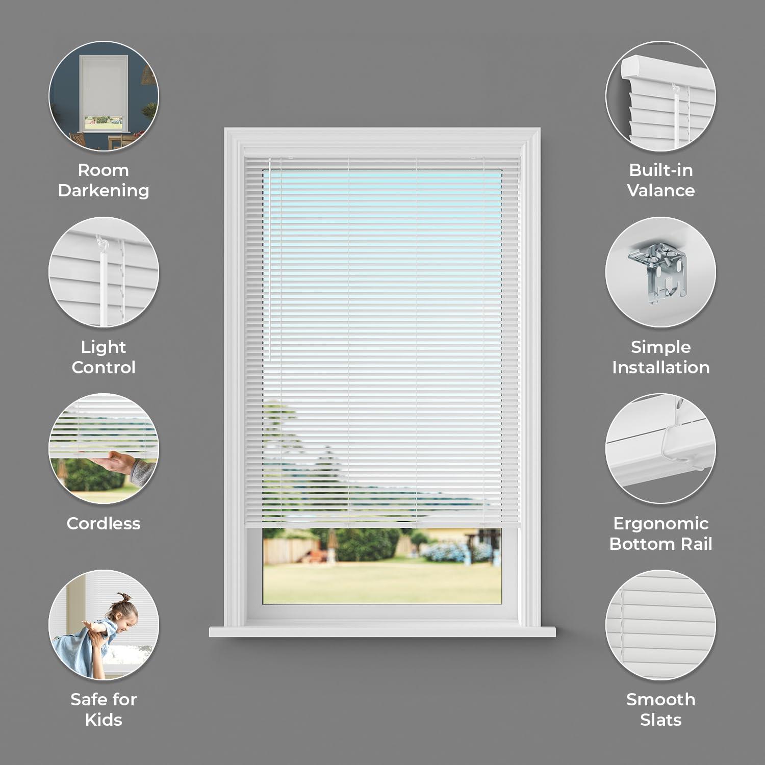 Lumino Cordless Room Darkening Mini Blinds for Indoor Windows - 67" W x 48" L - White, Over 1,400 Custom Sizes Starting at 9.97, 1" Vinyl Slats, Horizontal Window Blinds by Lumino