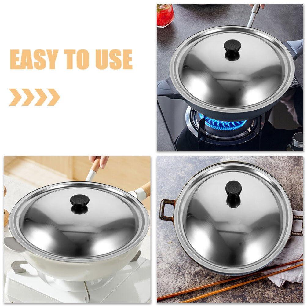MAGICLULU MAGICLULU Wok Lid for Pots Pans, 32cm Stainless Steel Frying Pan Lid Replacement Round Cookware Lid Dome Pot Cover for Pots Fry Pan Skillet Pans Sliver