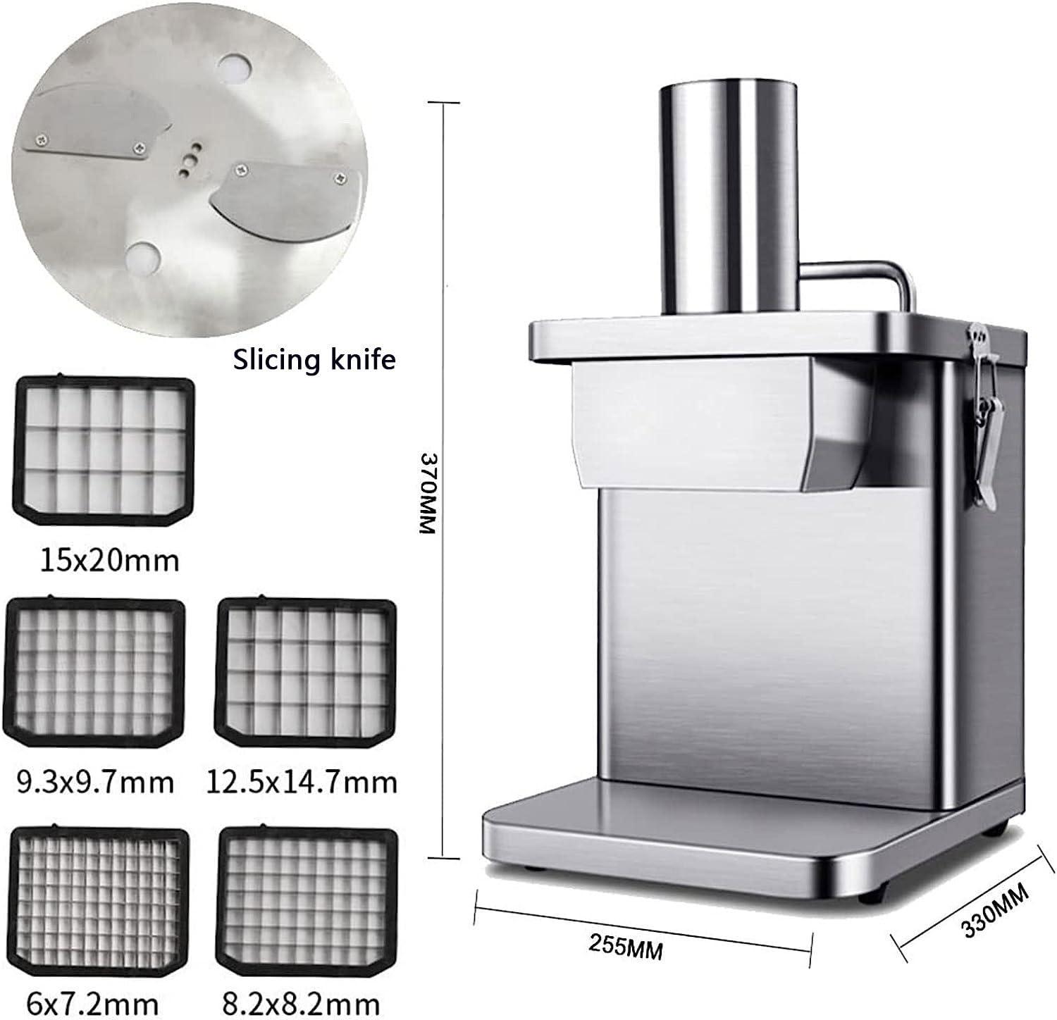 MOXAC 2 in 1 Electric Vegetable Dicer and Slicer Machine Commercial 200W Vegetable Chopper Dicer Shredder Electric Onion Dicer Electric Fruit Dicer Chopper with 6/8/10/12/15mm Blades